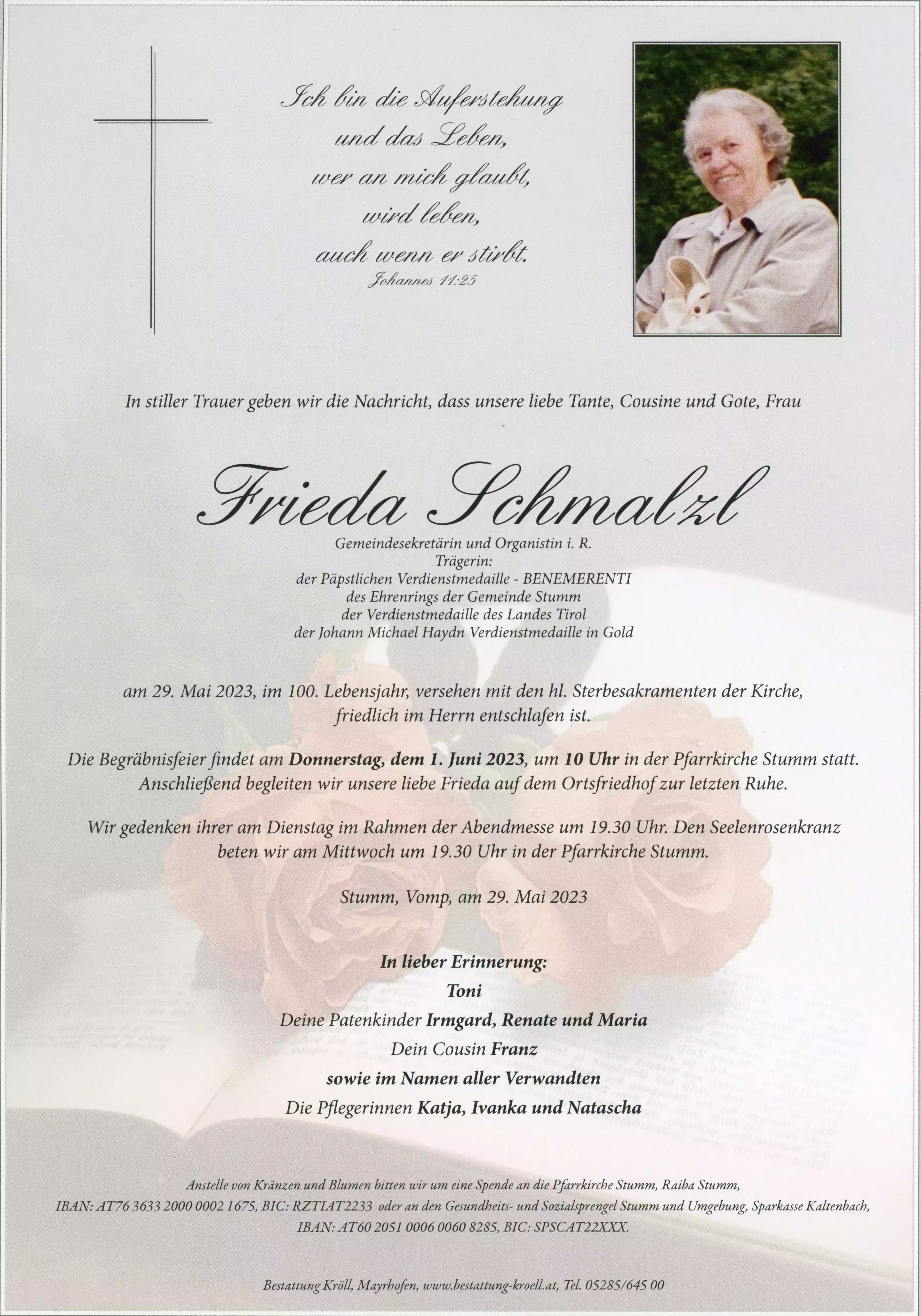 Parte von Frieda Schmalzl